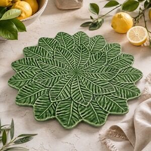 Bordallo Pinheiro Lemon Leaf 13" Charger Plate Chop Platter Portugal Majolica